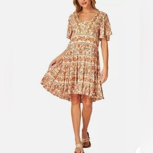 Bila Cream and Orange Floral Mini Dress Size XL